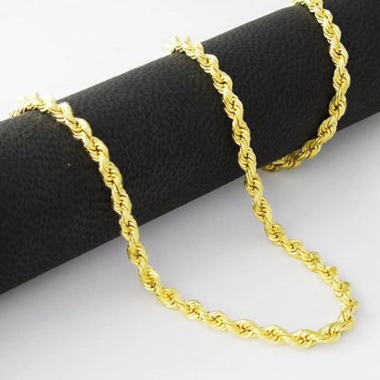 10K Yellow Gold 3Mm Diamond Cut Rope Chain Lightweight Necklace, Mens Womens Jewelry 16" - 30"