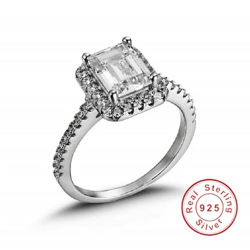Original 925 sterling Silver Engagement wedding Rings for Women Luxury Emerald cut 3CT Simulated Diamond Platinum Jewelry