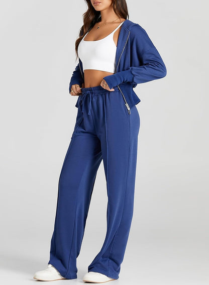 Womens 2 Piece Casual Outfit Workout Hoodie Sweatsuits with Sweatpant Travel Airport Track Suits Lounge Sets