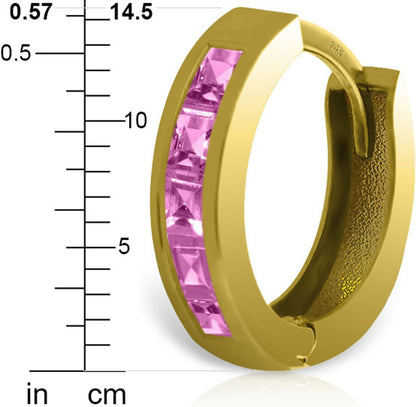 14K Yellow Gold Hoop Huggie Earrings with Pink Sapphires
