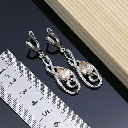 Mystical Champagne Topaz Jewelry Sets Women 925 Sterling Silver Jewelry Earrings/Pendant/Necklace/Rings/Bracelet