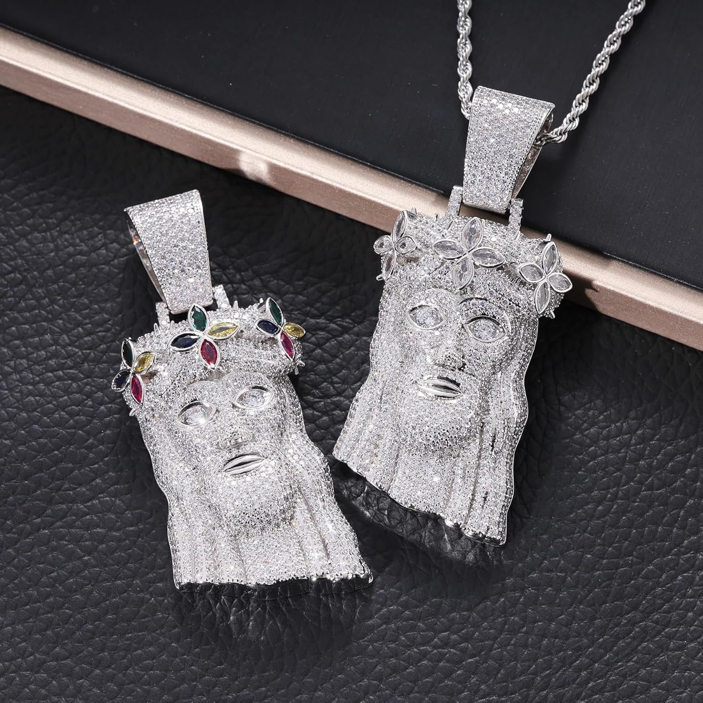 Iced Out 5A Zircon Jesus Pendant Necklace for Men and Women, 14K Gold Plated Simulated Diamond Bling Cross Hip Hop Necklace