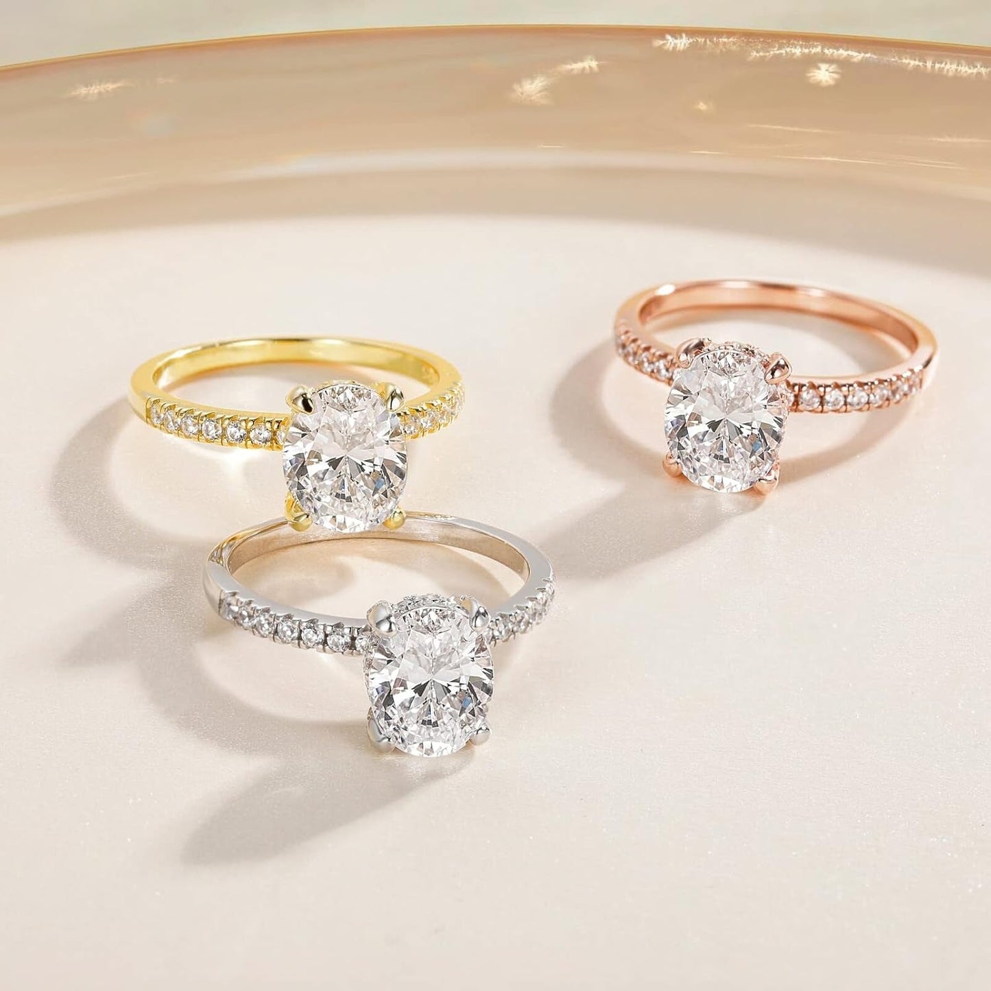 3CT 925 Sterling Silver Engagement Rings Oval Cut Cubic Zirconia CZ Wedding Promise Rings for Her Stunning Wedding Bands for Women Size 3-11 - WORLD TIME VISITS
