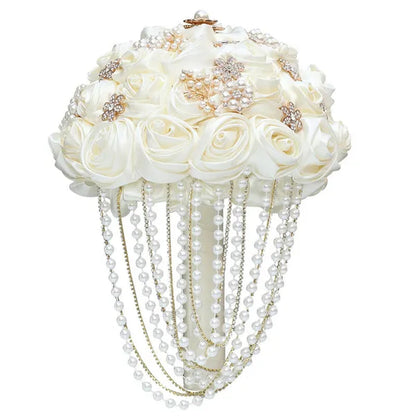 Exquisite Hand-made Pearl Diamond Brooch Wedding Bouquets Beaded Diamond Chains Decorate The Bridal Bouquet Bridesmaid Holding Flowers