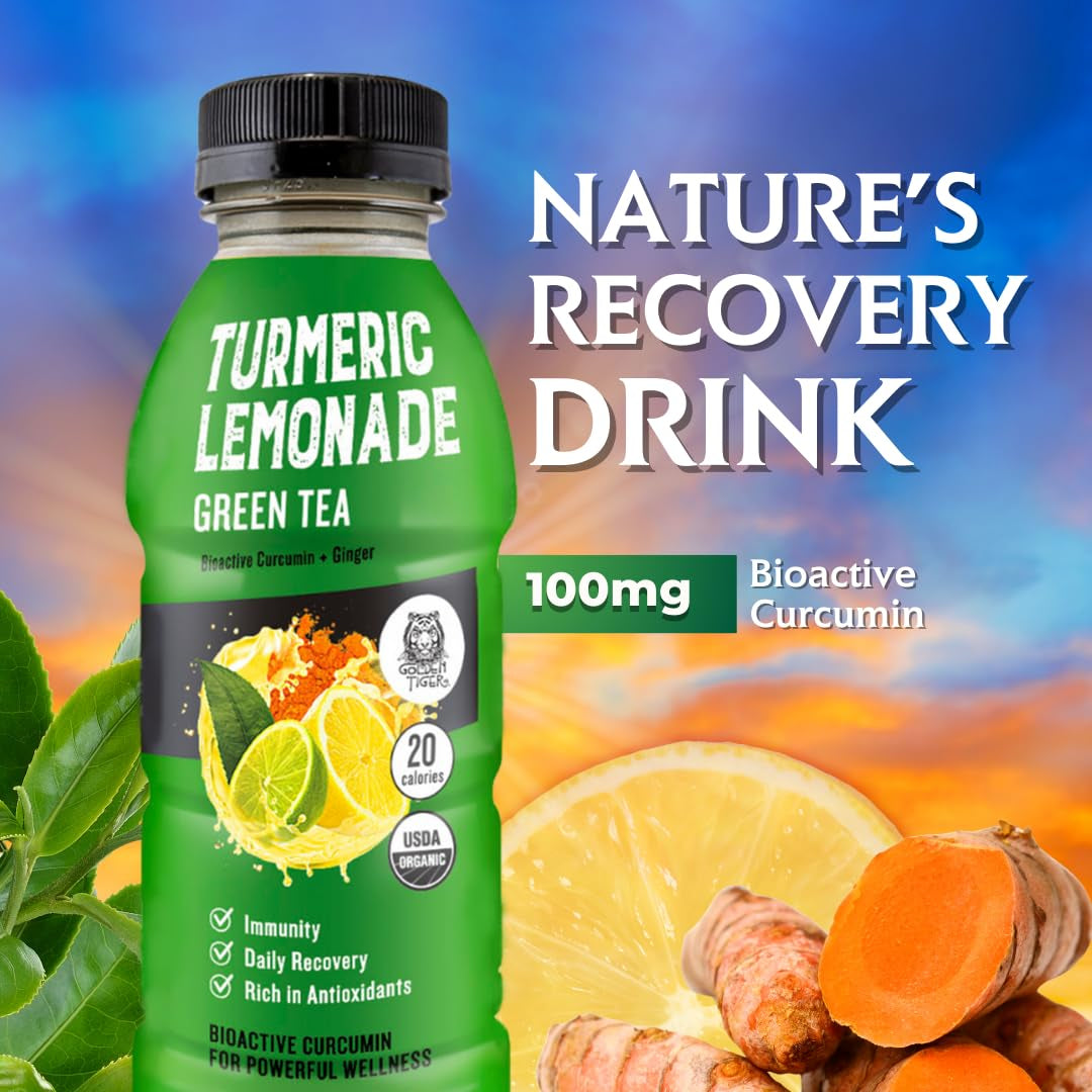Still Turmeric Lemonade, Green Tea - Organic Superfood-Infused Sports Drink with Curcumin & Ginger - Antioxidants for Recovery and Immunity, 4G Sugar (12 Bottles) - WORLD TIME VISITS