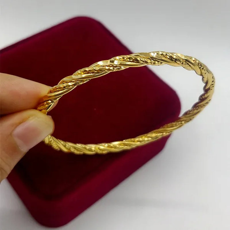 Vintage Twist Bracelet 24K Pure Gold Wave Design Bracelet Set