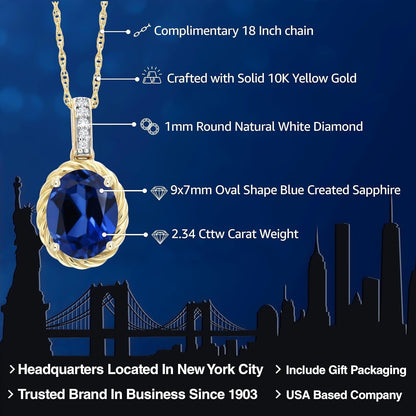 10K Yellow Gold 9X7MM Oval Gemstone Birthstone and White Diamond Pendant Necklace | Gold Necklace for Women | with 18 Inch Gold Chain - WORLD TIME VISITS