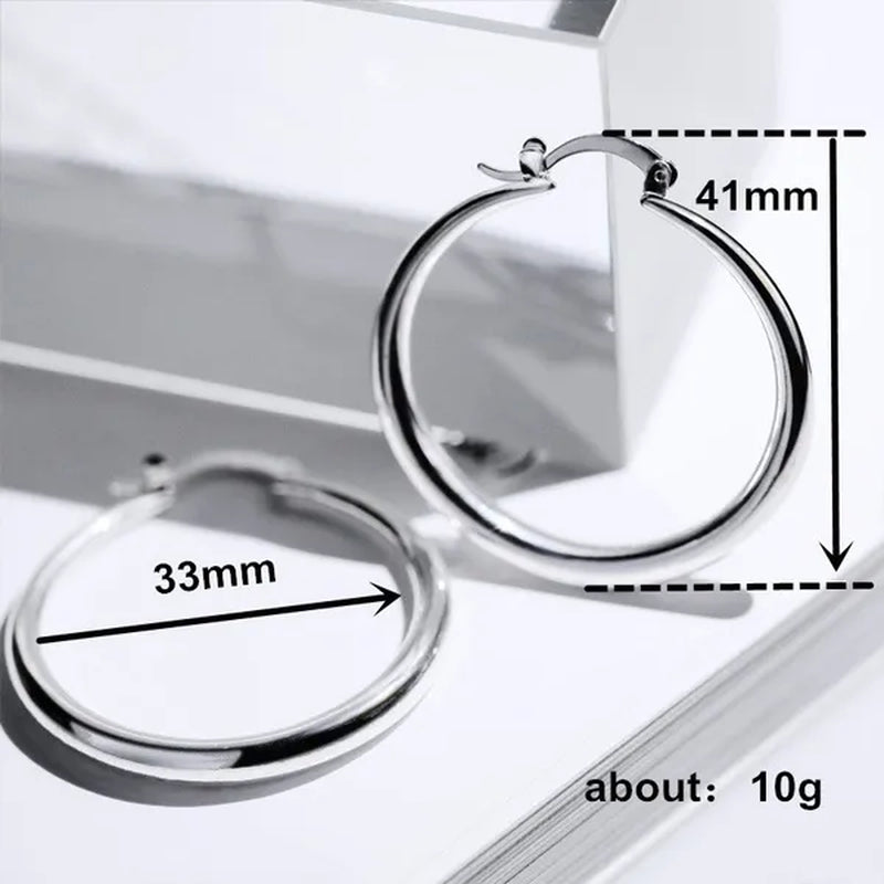1 Pair Women's Fashion Simple 18K Yellow Soild Gold Hoop Earrings Exquisite Diameter 33mm Circle Hoop Earrings for Wedding Engagement Christmas Jewelry Gifts