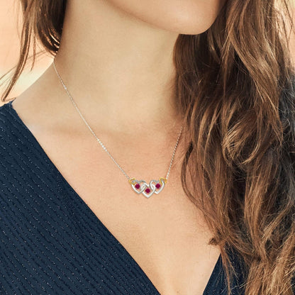 925 Silver and 10K Yellow Gold Red Created Ruby and White Lab Grown Diamond Heart Shape Pendant Necklace for Women (0.81 Cttw, with 18 Inch Chain)