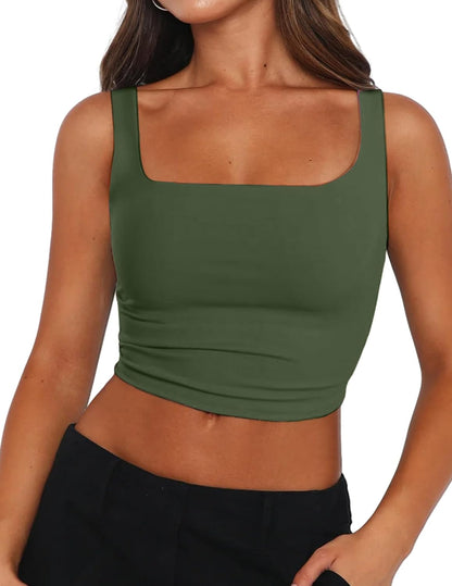 Women'S Square Neck Sleeveless Crop Tops 2025 Cute Double Layer Seamless Slim Fit Y2K Tank Tops