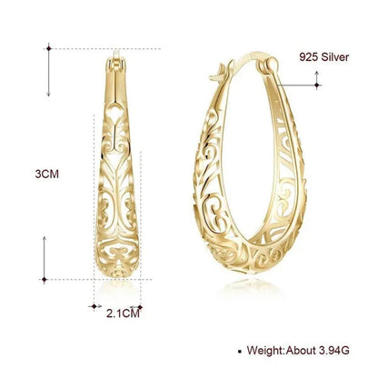 Women Vintage 925 Sterling Silver Hollowout Arabesquitic Earrings