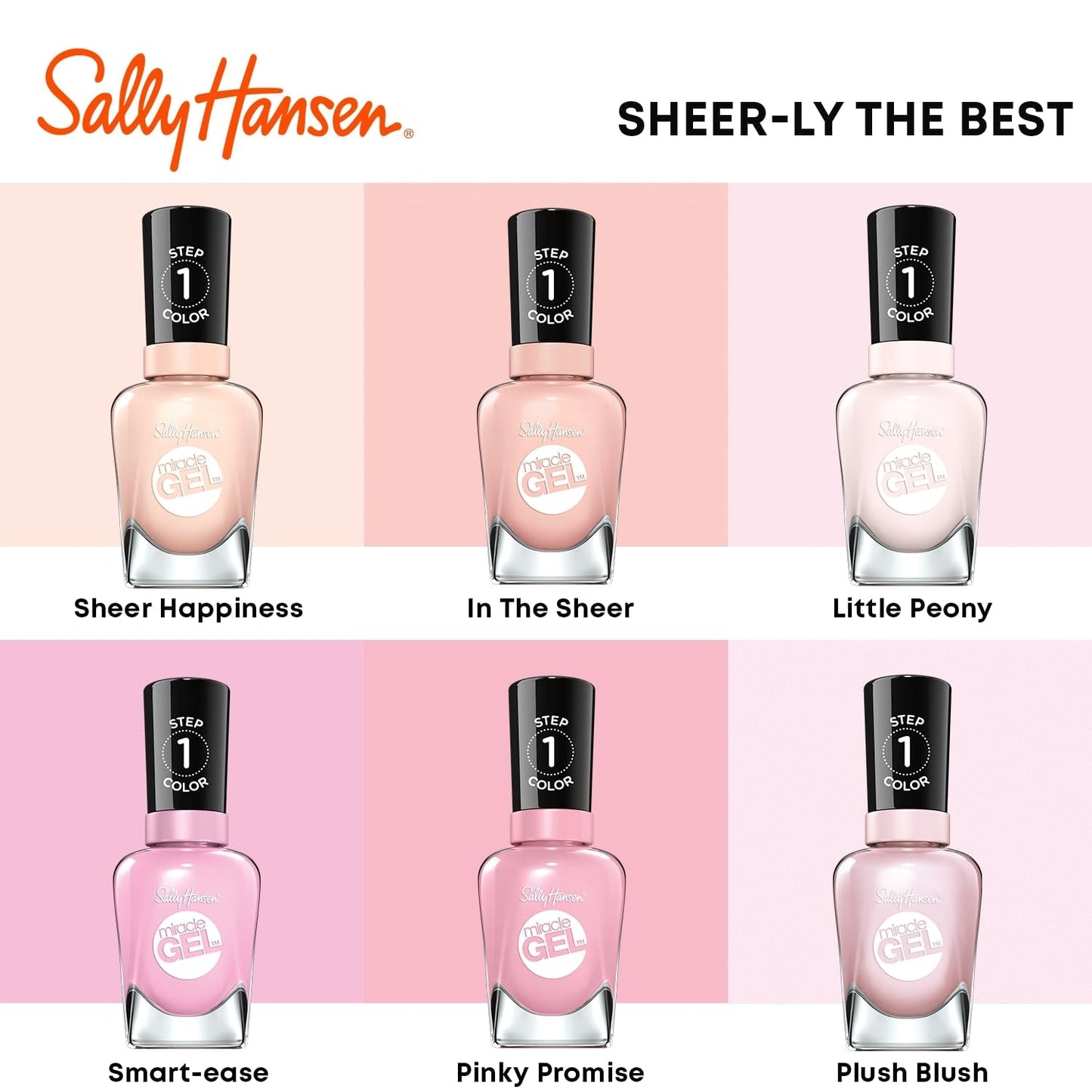 Miracle Gel™, Sheer Happiness, Long Lasting, Gel-Like Formula, No UV Lamp Needed, Pink Nail Polish