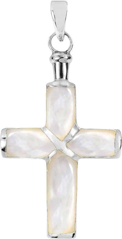 Christian Cross White Mother of Pearl Inlay .925 Sterling Silver Pendant | Mother of Pearl Christian Cross Pendant for Women | DIY Cross Charm