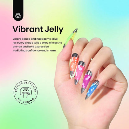 Beetles Summer Neon Gel Nail Polish Set, 6 Colors Jelly Crystal Gel Nail Polish Neon Blue Purple Rainbow Yellow Green Orange Nail Gel Uv LED Dryer Cured Summer Nail Trend Gel Nail Art Gifts for Women