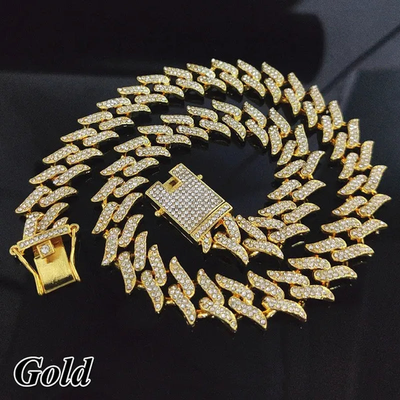 New Fashion Jewelry 925 Silver/Gold/Rose Gold Plated Men Cuban Miami Link Necklace Stainless Steel Diamond Silver Chain Necklace or Bracelet 7/8/18/20/24 Inches 1pcs