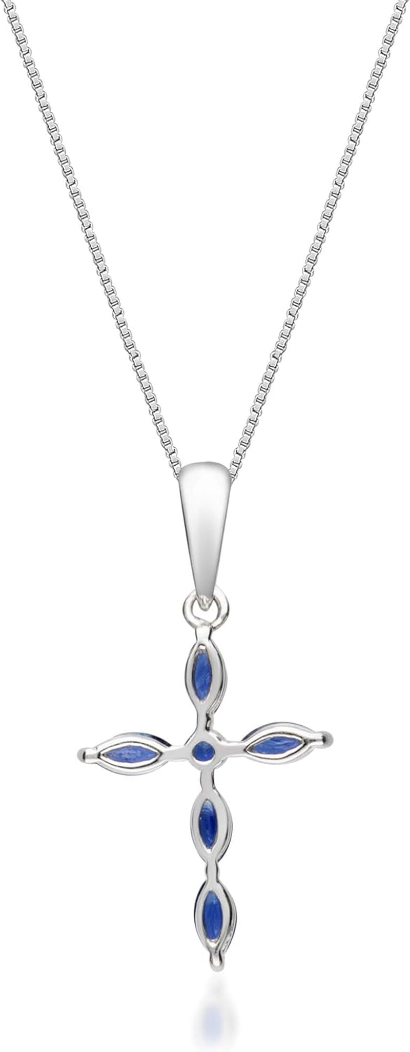 10K White Gold Cross Pendant Genuine Blue Sapphire Diamond (I1,I2) Pendant for Women - WORLD TIME VISITS