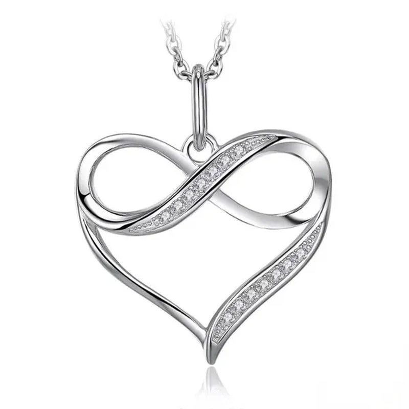 Charming Women Clavicle Necklace Silver Plated Inlay Diamond Heart Pendant Infinity Necklace Bridal Wedding Jewelry Gift - WORLD TIME VISITS