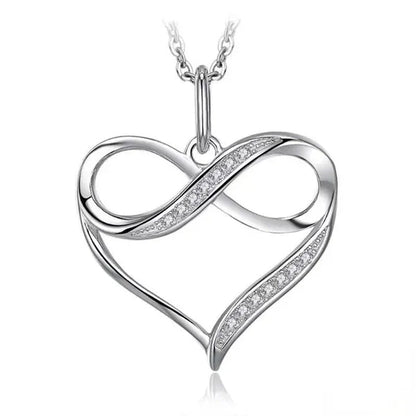 Charming Women Clavicle Necklace Silver Plated Inlay Diamond Heart Pendant Infinity Necklace Bridal Wedding Jewelry Gift - WORLD TIME VISITS
