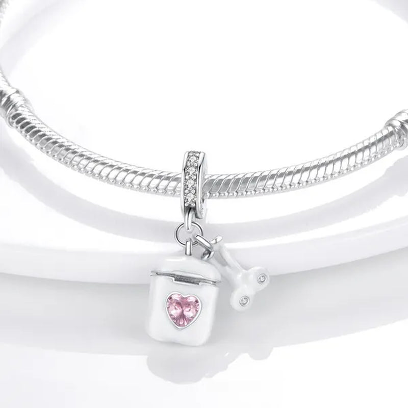 Fashion 925 Sterling Silver Wireless Earphone Pendant Charm Fit Original Bracelet DIY