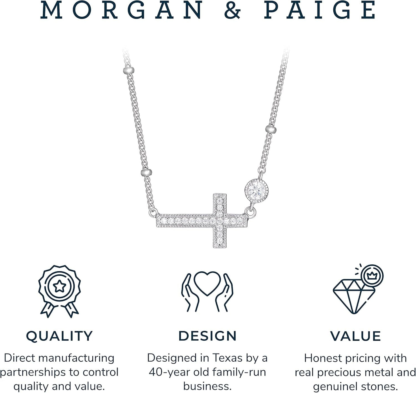.925 Sterling Silver Rhodium Plated Cubic Zirconia Sideways Cross Sterling Silver Necklace for Women - Faith Dainty Jewelry Choker Cross Necklace for Women, Adjustable Chain 16 Inch