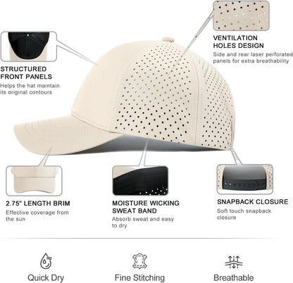 Men Quick Dry Baseball Cap Laser Cut Mesh Ball Curved Brim Snapback Hat