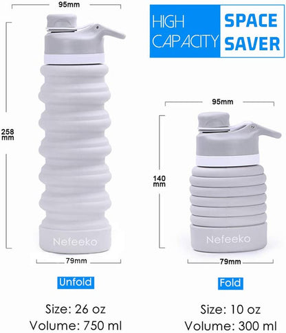 Collapsible Water Bottle, 26Oz Silicone Foldable Water Bottles Leakproof BPA Free Travel Water Bottles with Carabiner, Portable Sport Water Bottles for Camping,Hiking Outdoor Indoor Sport