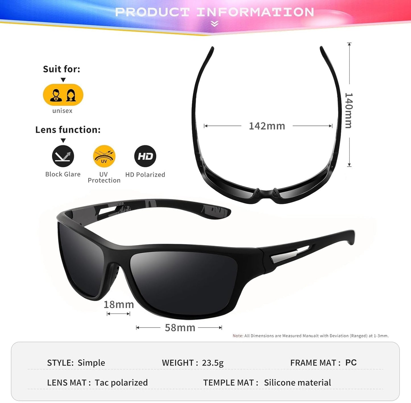 Polarized Sports Sunglasses for Men: UV400 Protection Glasses Womens Wrap around Goggles for Driving Fishing