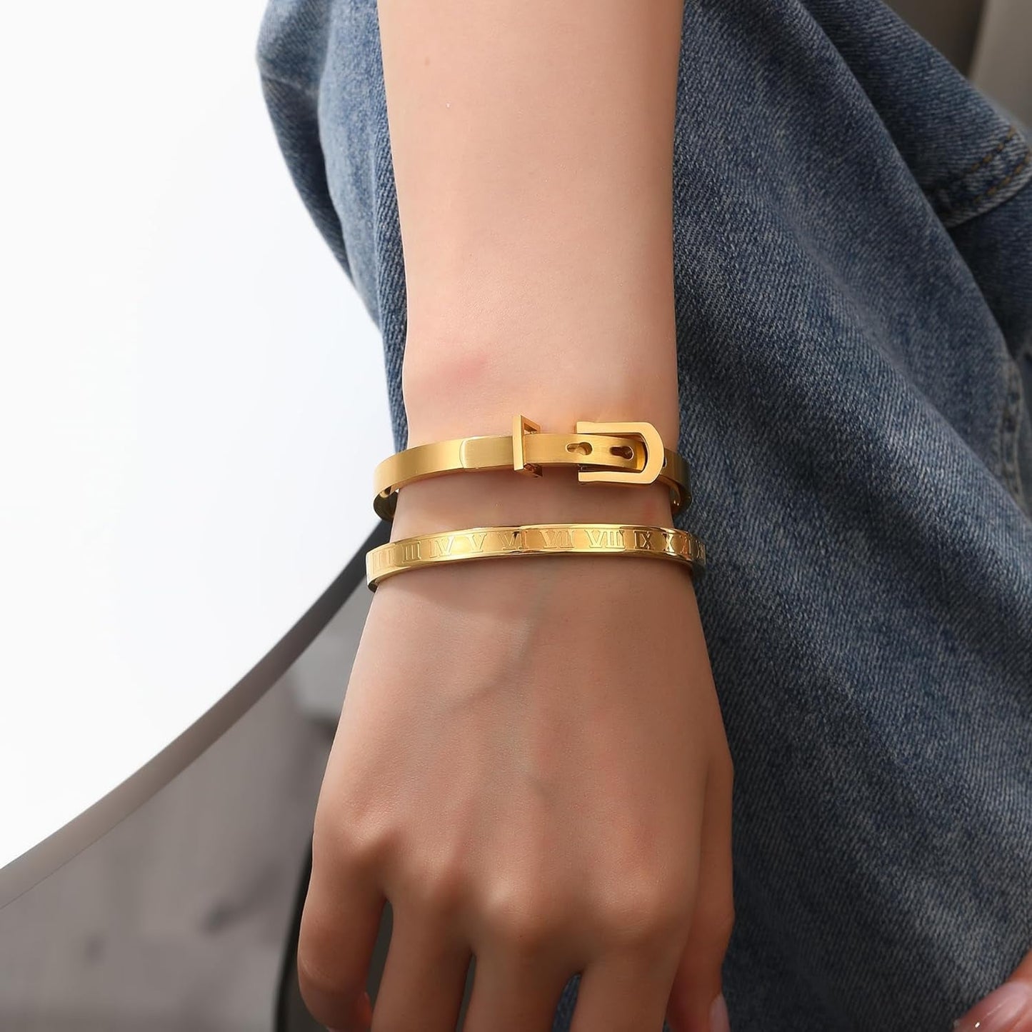 Women'S Stainless Steel Bracelet Gold Plated Cuff Bangle with Cube Zircon Hinge Jewelry Oval Bangle Witness the Gift of Love