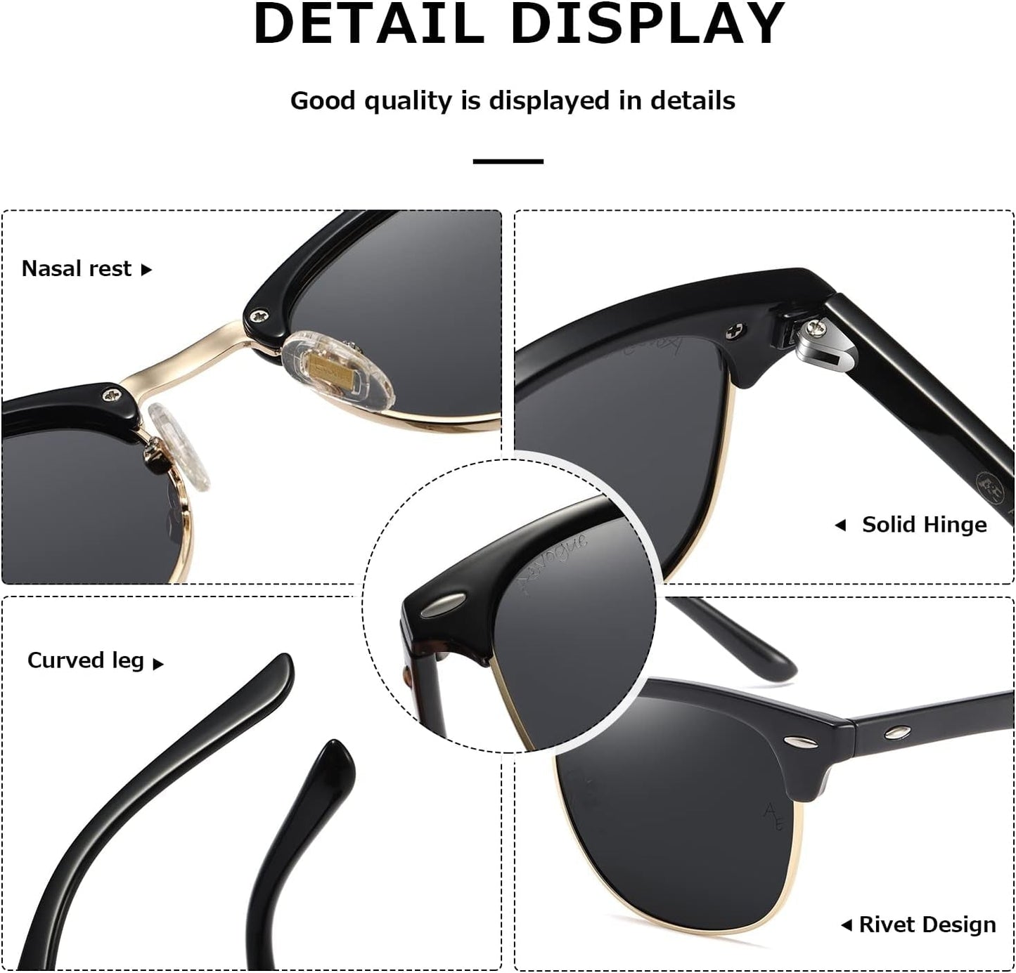 Polarized Sunglasses for Women and Men Semi Rimless Frame Retro Sun Glasses AE0369