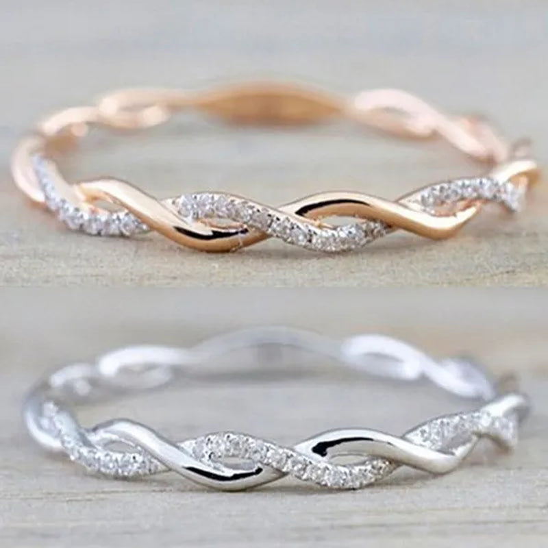 Diamond Ring Engagement Ring  Diamond Anniversary Twined Vine Simple Infinity Eternity Ring Bridal Women Promise Ring Anniversary Gold Wedding Bands Size 4-10