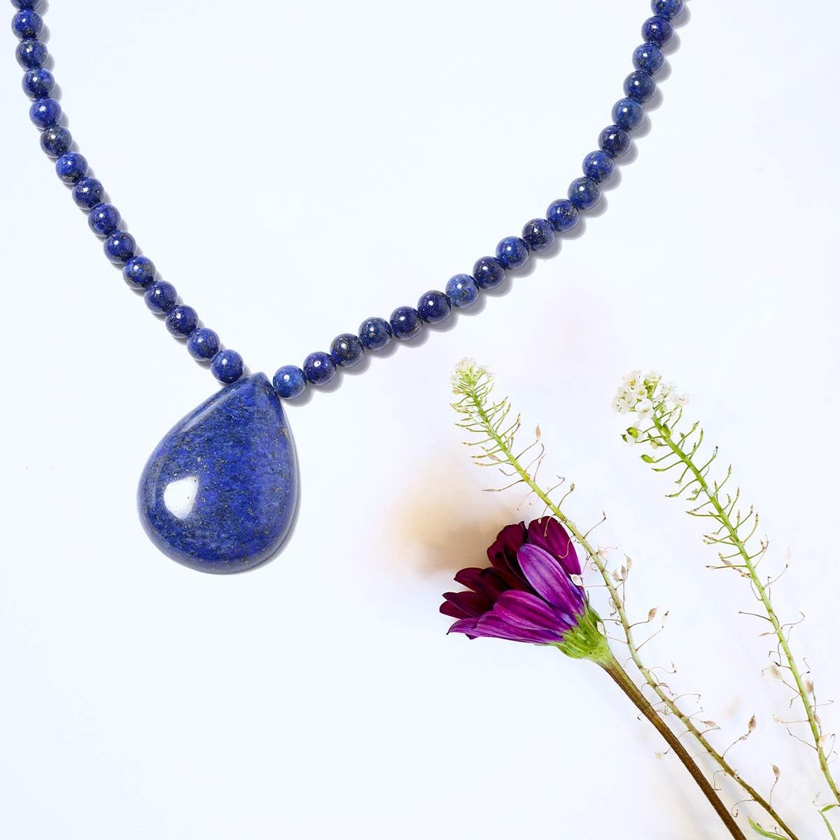 Lapis Lazuli Necklace in 925 Sterling Silver - Lapis Lazuli Teardrop Pendant Beaded Necklace - 18" Necklace Length Costume Jewelry for Women Birthday Gifts for Women