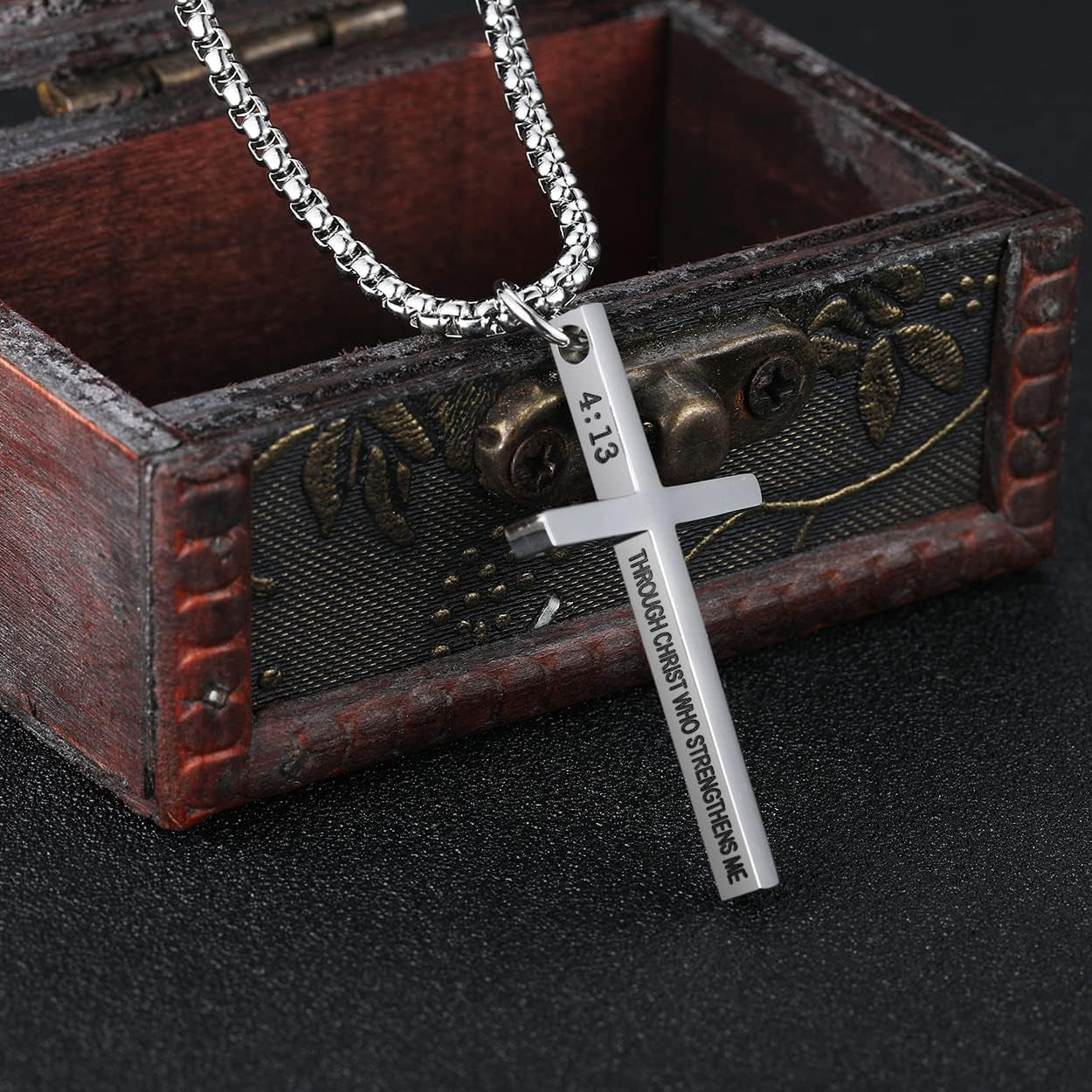 Cross Pendant Necklaces for Men Women Philippians 4:13 Bible Verse I Can Do All Things Stainless Steel Chain 16/20/24/28 Inchs Black Silver Gold