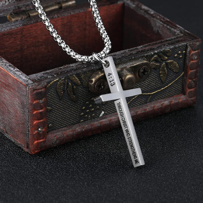 Cross Pendant Necklaces for Men Women Philippians 4:13 Bible Verse I Can Do All Things Stainless Steel Chain 16/20/24/28 Inchs Black Silver Gold