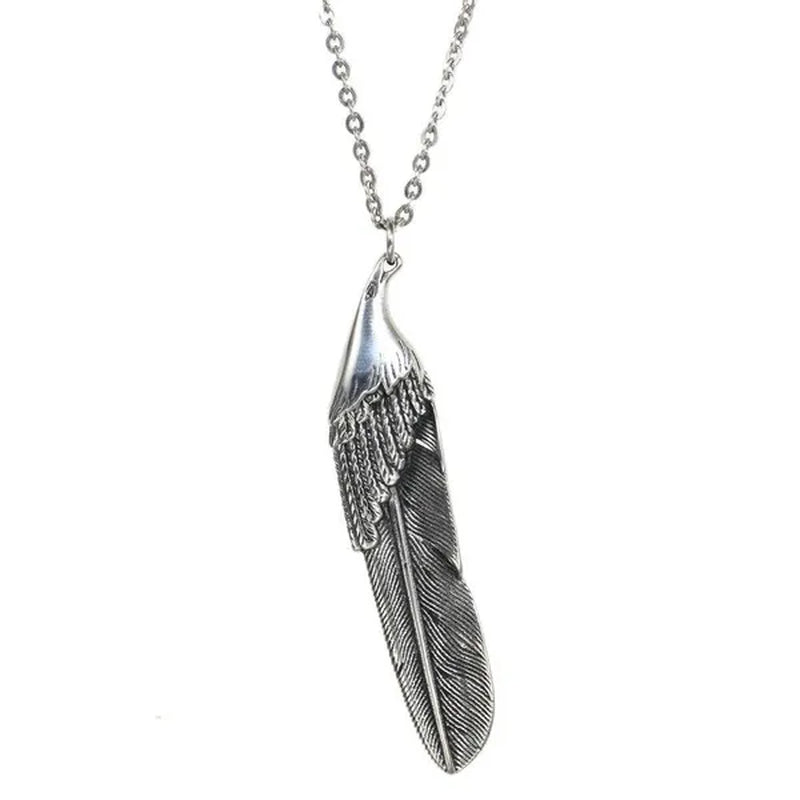 Jewelry Creative Ruby Feather Pendant Stainless Steel Necklace Ins Titanium Steel Retro Male