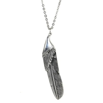 Jewelry Creative Ruby Feather Pendant Stainless Steel Necklace Ins Titanium Steel Retro Male