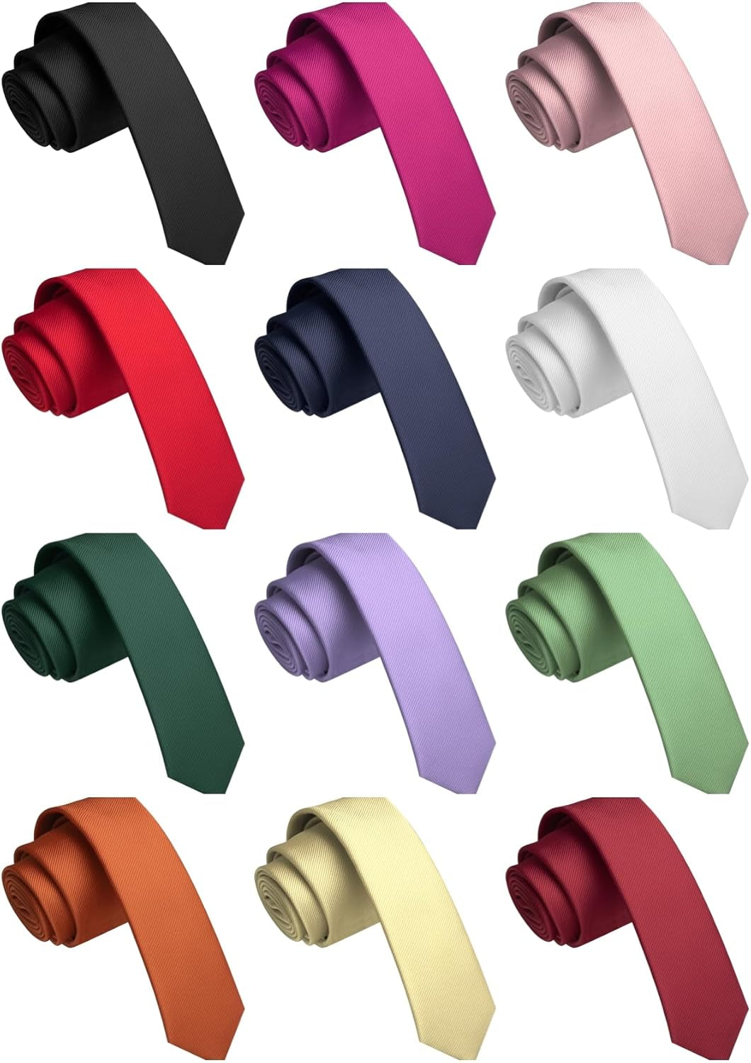 1.58" Solid Color Skinny Tie Slim Necktie for Men(4Cm) - WORLD TIME VISITS