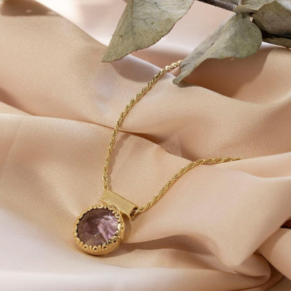 14K Gold Plated Amethyst Necklace for Women - 12Mm round Amethyst Pendant Necklace - Gold Plated 45Cm Cable Chain - February Birthstone Necklace - Amethyst Jewelry Perfect Gift for Her