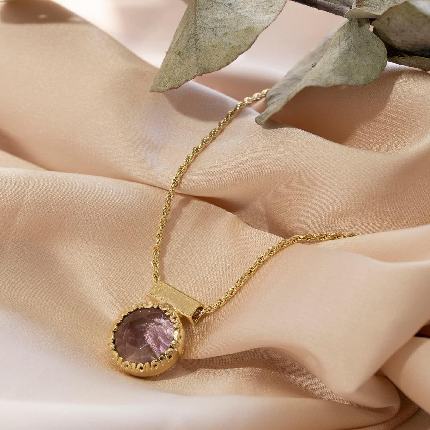 14K Gold Plated Amethyst Necklace for Women - 12Mm round Amethyst Pendant Necklace - Gold Plated 45Cm Cable Chain - February Birthstone Necklace - Amethyst Jewelry Perfect Gift for Her