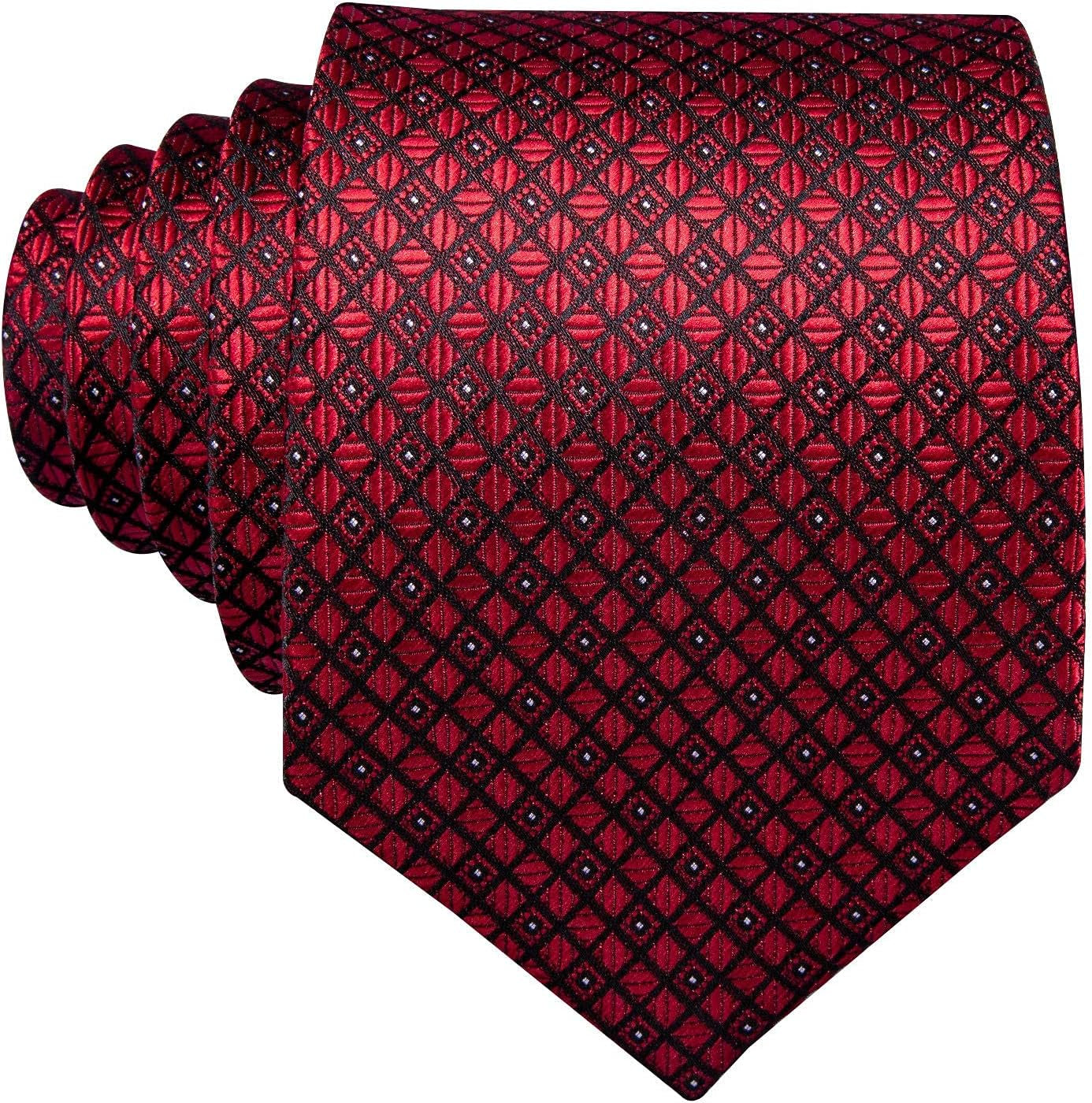 Men'S Tie Set Polka Dot Handkerchief Cufflinks Plaid Fashion Neckties Wedding Business