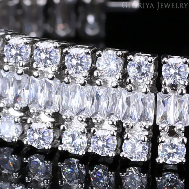 Gloriya Excellent Quality round and Square CZ Zirconia Big Wide Bracelets for Women White and Green 2 Color Bracelets & Bangles