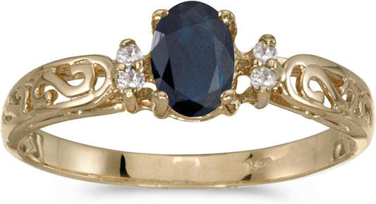 14K Yellow Gold Oval Sapphire and Diamond Filagree Ring - WORLD TIME VISITS