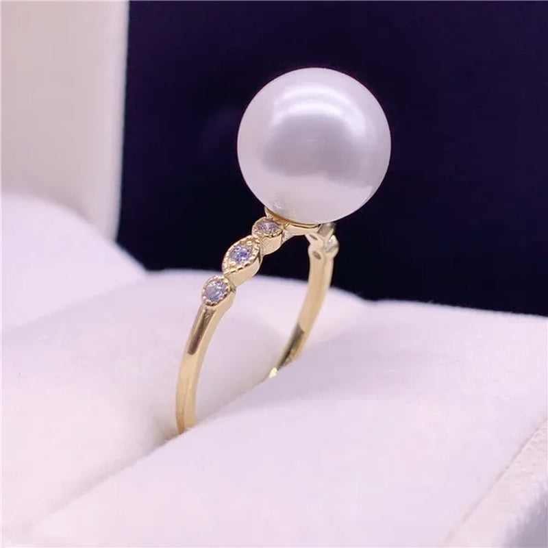 925 Sterling Silver Natural South Sea Gold Pearl Powder 10-11Mm Seawater Pearl Ring Diamond Pearl Open Ring - WORLD TIME VISITS