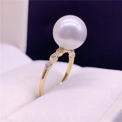 925 Sterling Silver Natural South Sea Gold Pearl Powder 10-11Mm Seawater Pearl Ring Diamond Pearl Open Ring - WORLD TIME VISITS
