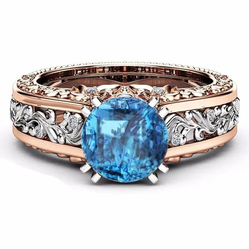 10Mm round Cut Rose & White Gold Plated 925 Sterling Silver Champagne & White Topaz Bridal Engagement Two Tone Gold Ring Size 5-11
