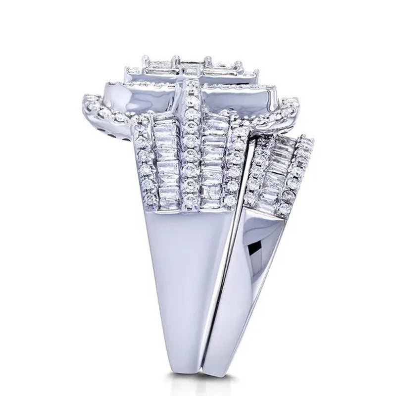 2Pcs Set Wedding Band Rings Set Princess Cut Square Zirconia Diamond Rings for Women Bridal Lover Gifts