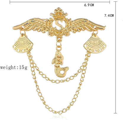 1 Pack Gold Diamond Inset Angel Wings Tassel Chain Pin Vintage Crown Diamond Chain Pin Mermaid Suit Accessories Tassel Pin Accessories Men and Women DIY Suit Coat Dress Shirt
