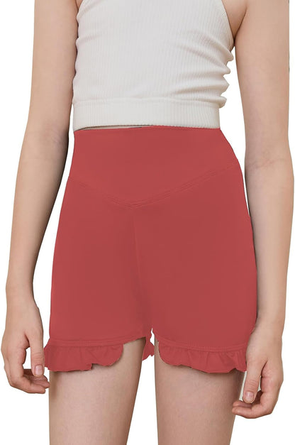 Girls Athletic Shorts High Waisted Ruffle Dance Shorts Yoga Workout Running Shorts - WORLD TIME VISITS