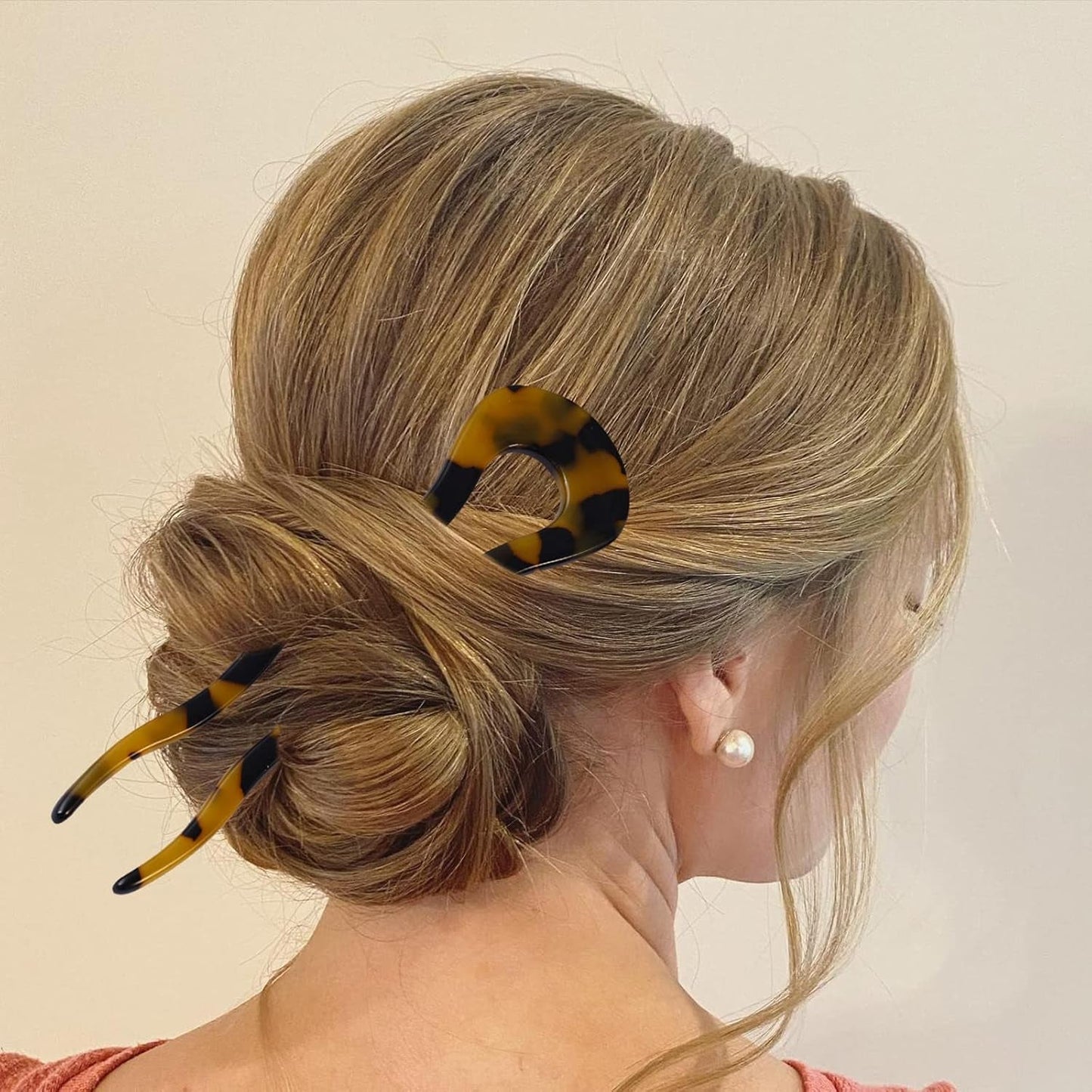 4.6Inch U Shaped Acetate French Hair Pin Tortoise Shell 2 Prong Bun Hair Sticks for Women Thick Long Hair(Pack of 3)