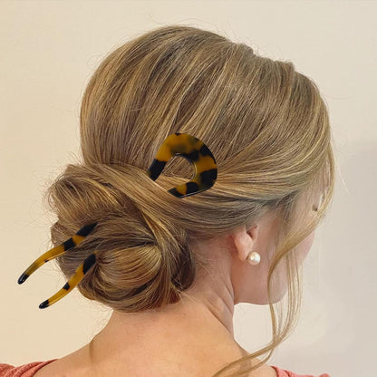 4.6Inch U Shaped Acetate French Hair Pin Tortoise Shell 2 Prong Bun Hair Sticks for Women Thick Long Hair(Pack of 3)