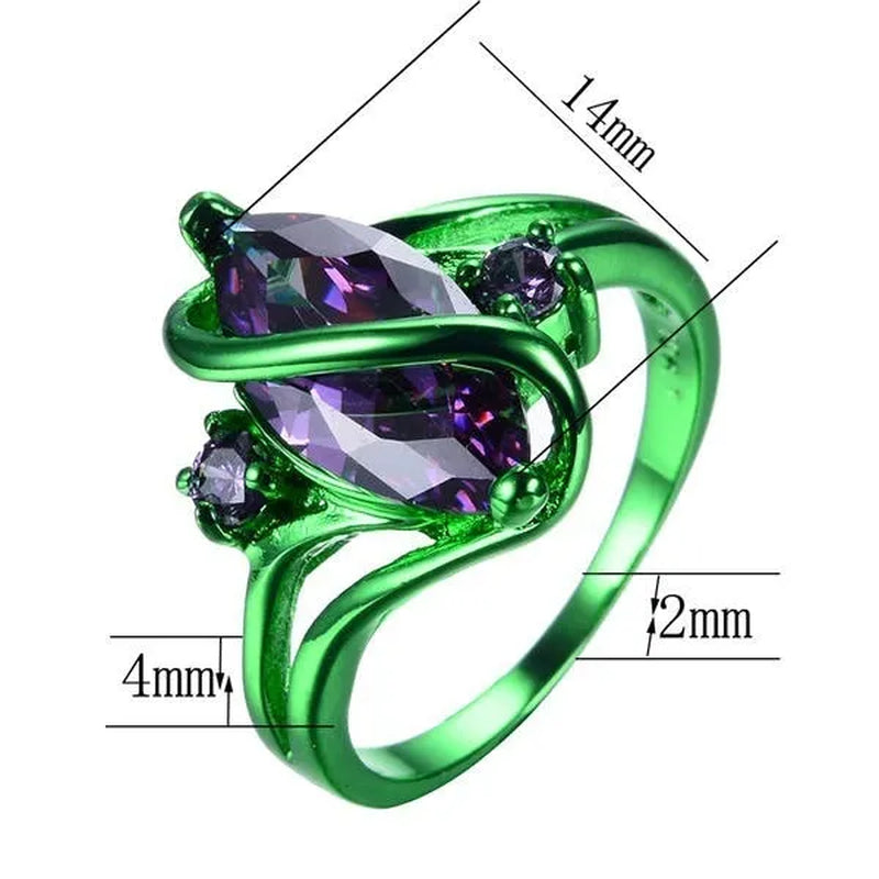 10kt Green Gold Filled Purple Diamond Ring for Women Christmas Party Gift
